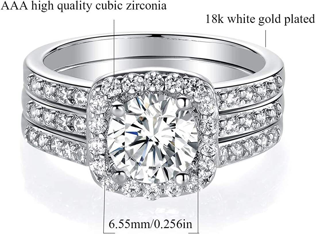 White Gold Plated Square Zircon Three-piece Stackable Engagement Ring