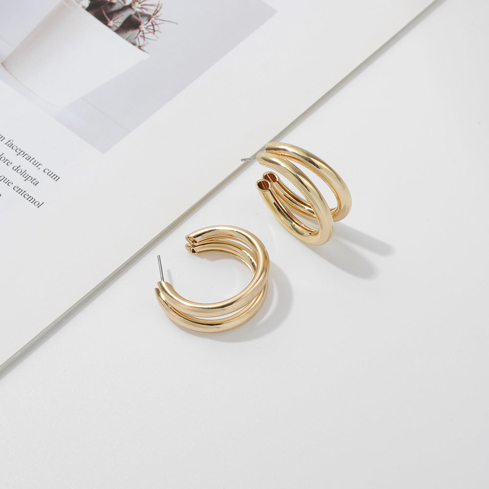 Simple Double C-shaped Metal Earrings