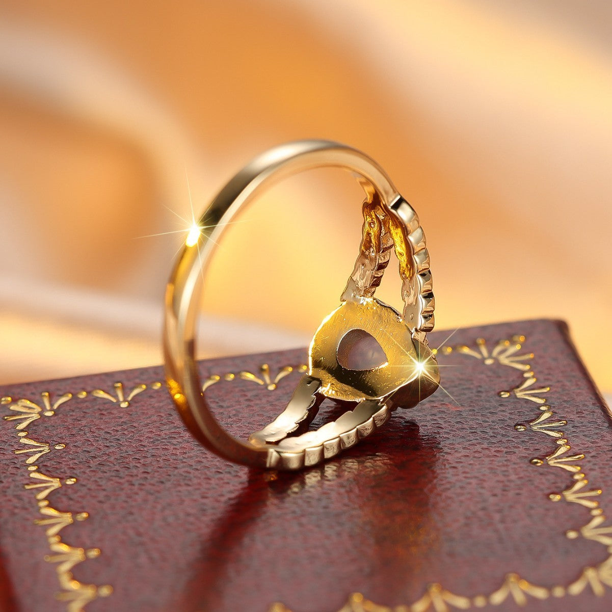 Round Golden Water Drop Protein Twist Hollow Ring